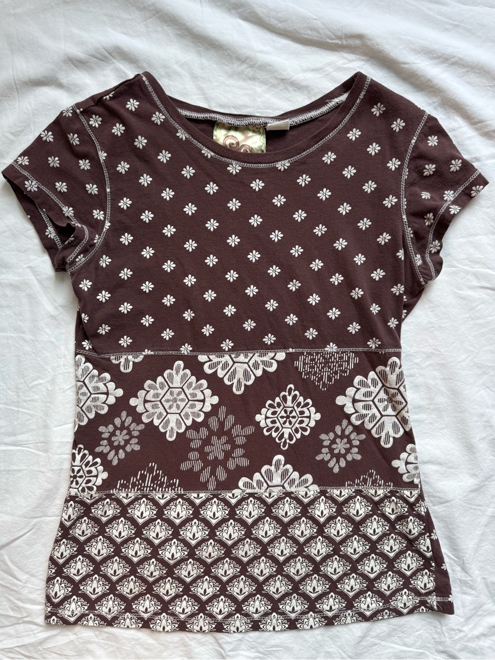 Live to be Spoiled Women’s Brown and White Mixed Print Tee